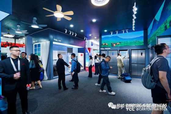 TCL AIR; TCL FRESH; TCL (on AC unit); another exhibitor sign in background (unreadable) booth — CANTON FAIR 2023 / 第133届广交会