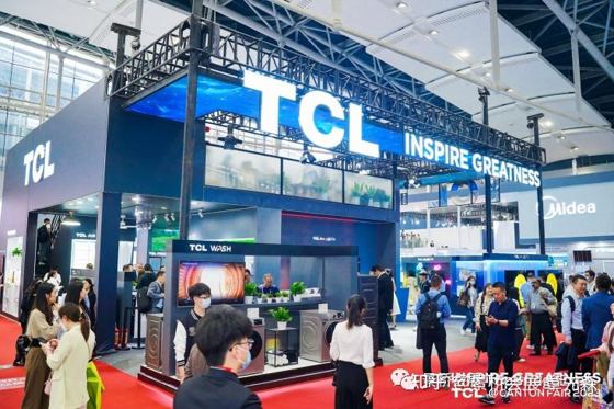 TCL; INSPIRE GREATNESS; TCL WASH; Midea (neighbouring stand) booth — CANTON FAIR 2023 / 第133届广交会