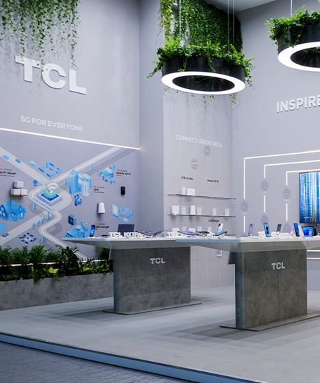 TCL, 5G FOR EVERYONE, CONNECT GREATNESS, INSPIRE booth — MWC 2023